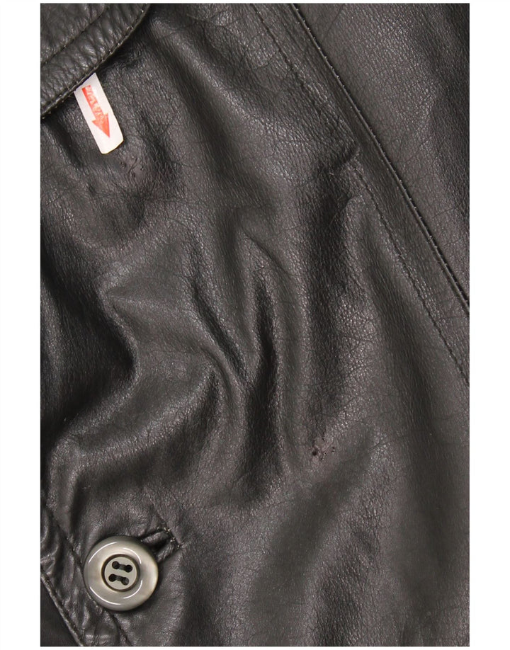 Vintage Mens Leather Coat UK 40 Large Black Leather