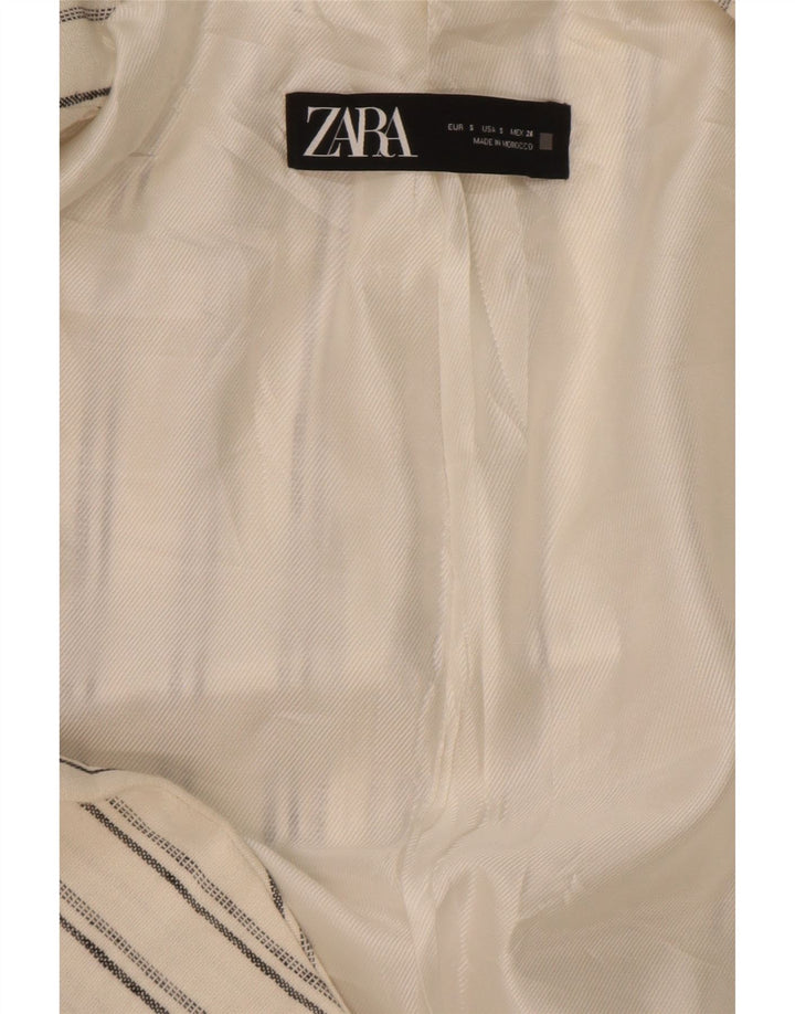 Zara Womens 3/4 Sleeve Blazer Jacket UK 10 Small Off White Striped