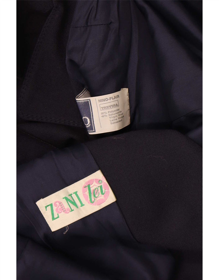 Vintage Womens Double Breasted Trench Coat UK 14 Medium Navy Blue Polyester