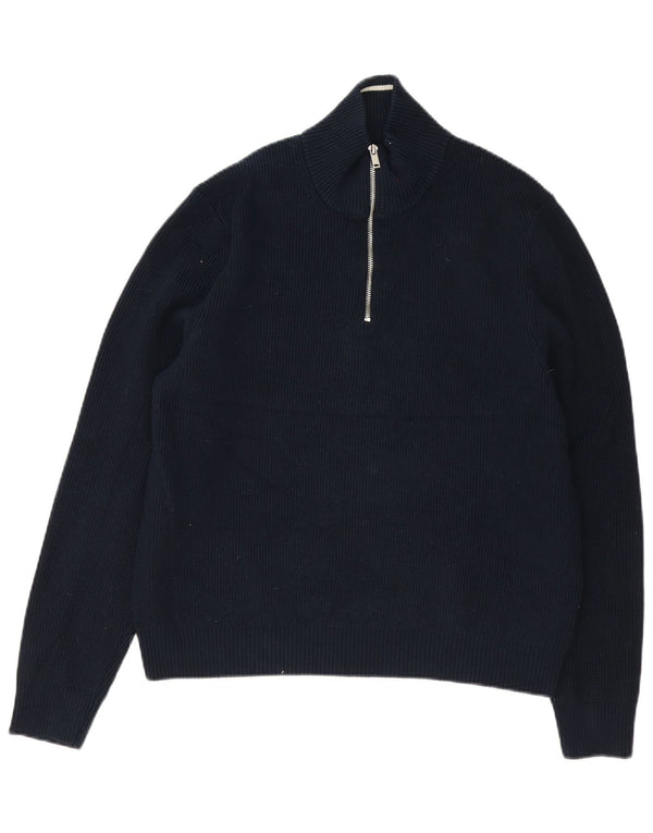 Marks & Spencer Mens Zip Neck Jumper Sweater XL Navy Blue Cotton