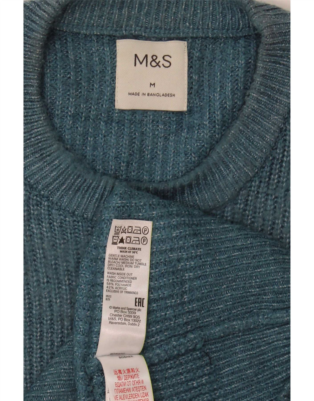 Marks & Spencer Mens Crew Neck Jumper Sweater Medium Blue Polyamide