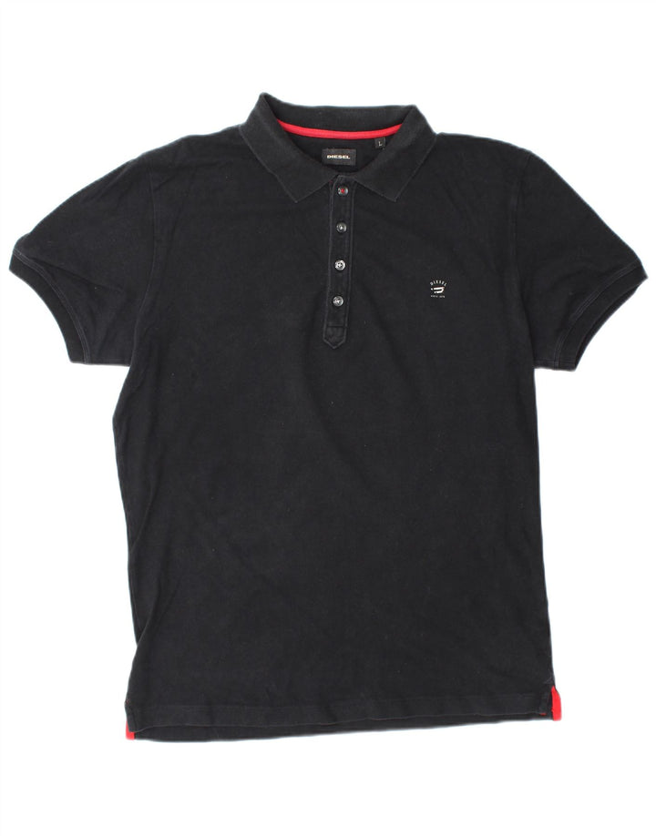 DIESEL Mens Polo Shirt Large Black Cotton