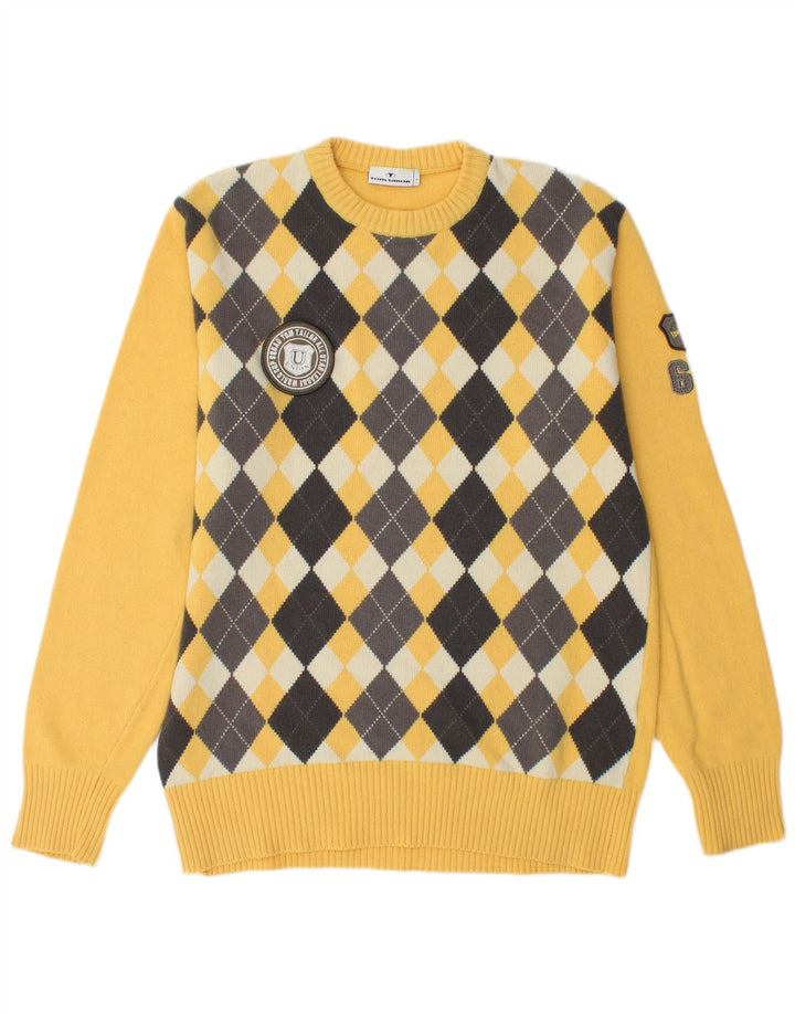 Tom Tailor Mens Crew Neck Jumper Sweater Large Yellow Argyle/Diamond