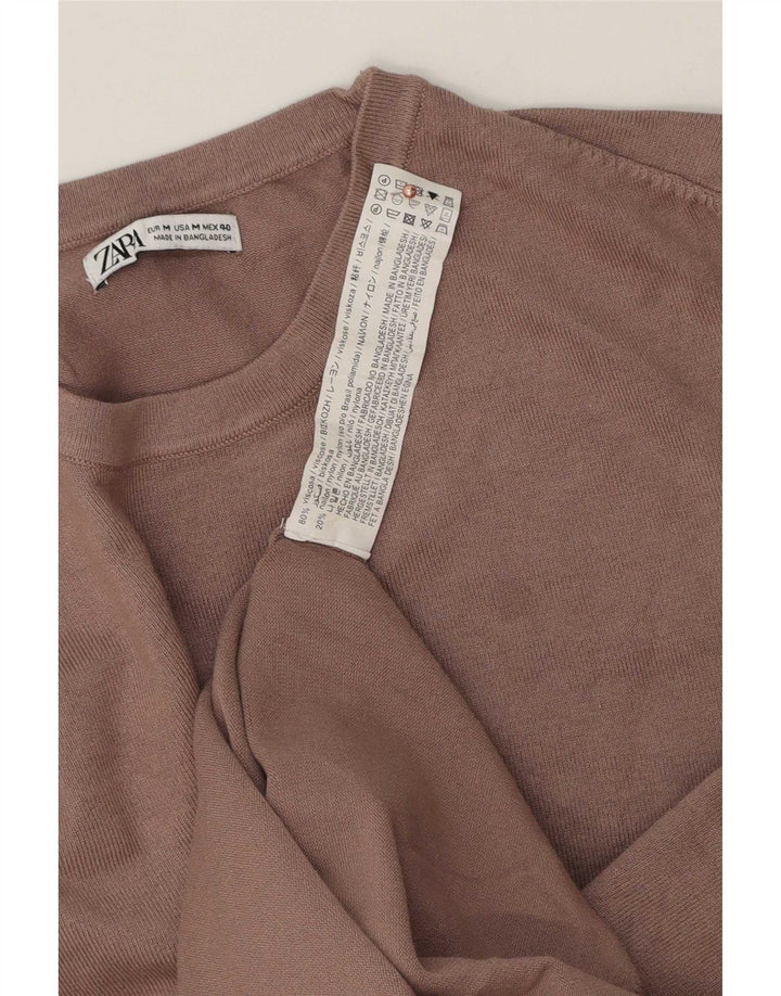 Zara Mens Crew Neck Jumper Sweater Medium Brown Viscose