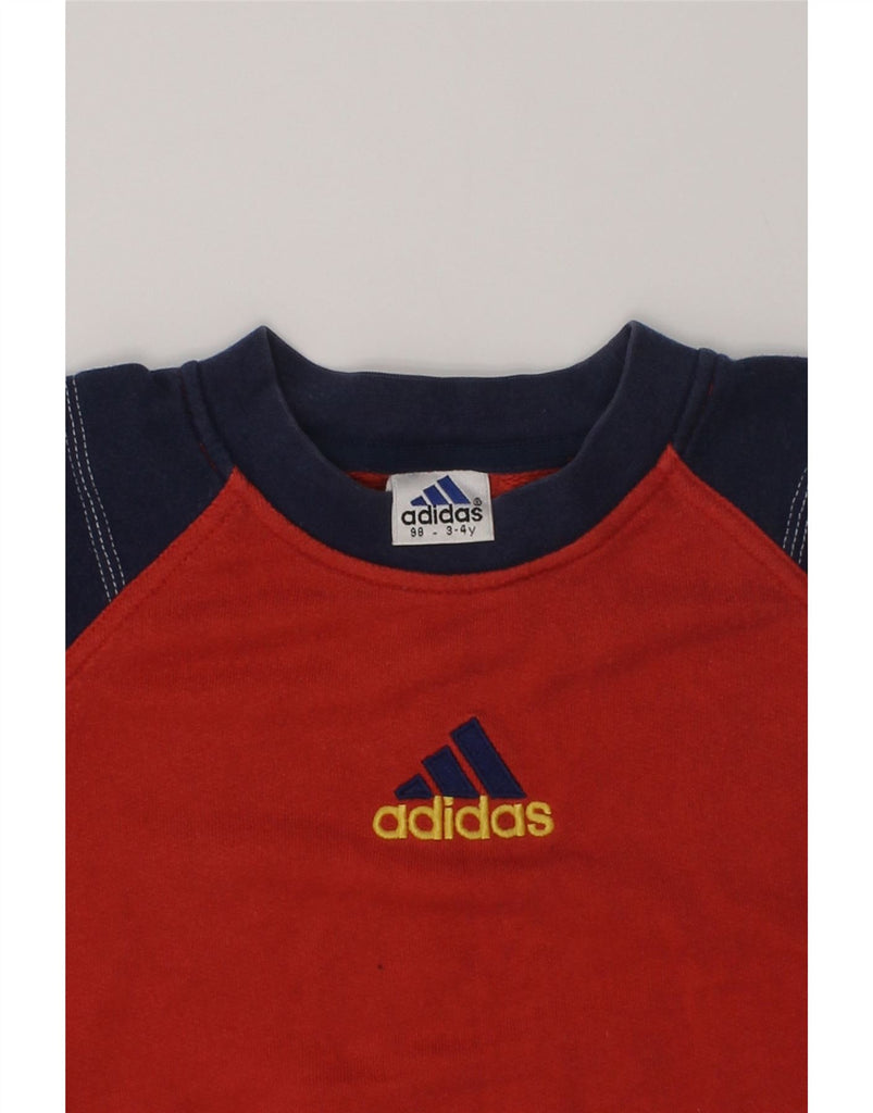 ADIDAS Boys Sweatshirt Jumper 3-4 Years Red Colourblock Cotton | Vintage Adidas | Thrift | Second-Hand Adidas | Used Clothing | Messina Hembry 