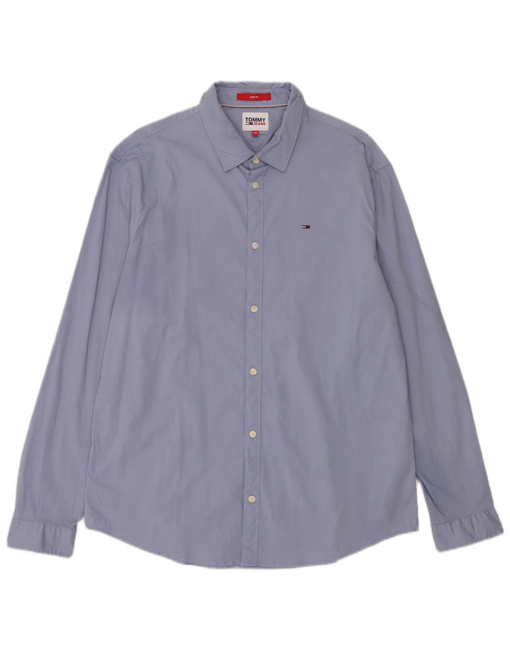 Tommy Jeans Mens Slim Fit Shirt 2XL Blue Cotton