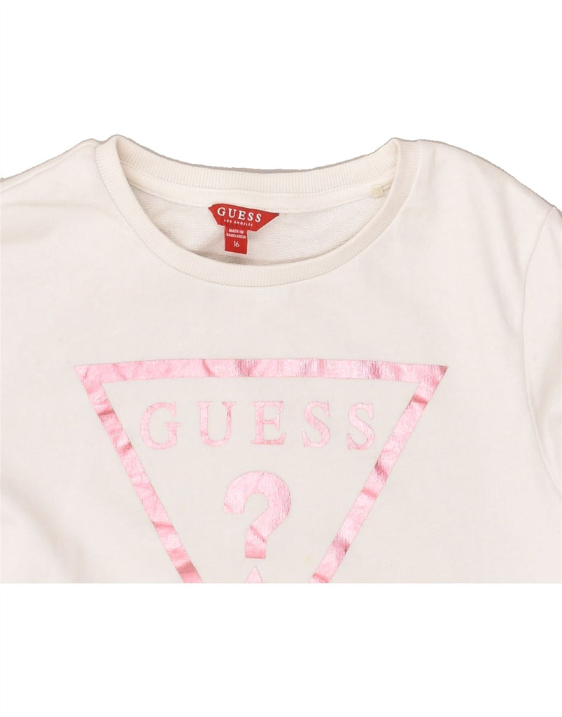 GUESS Girls Graphic Sweatshirt Jumper 15-16 Years White Cotton | Vintage Guess | Thrift | Second-Hand Guess | Used Clothing | Messina Hembry 