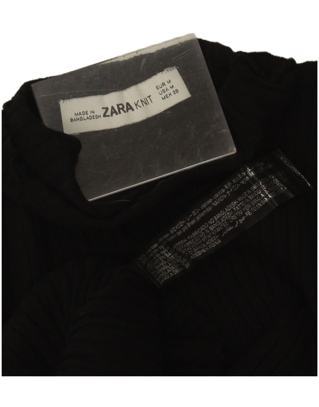 Zara Womens Crop Turtle Neck Jumper Sweater UK 12 Medium Black Colourblock