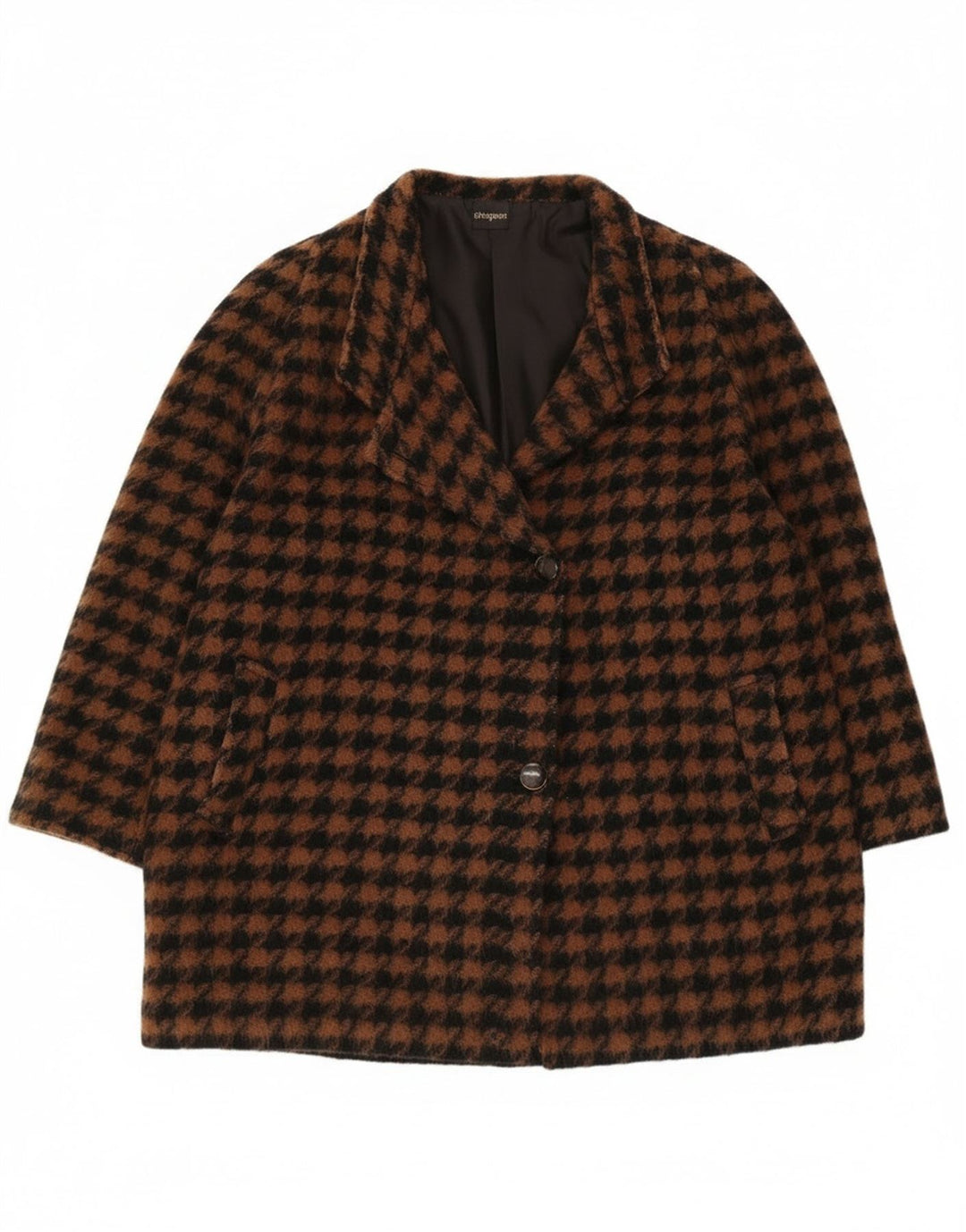 ELENA MIRO Womens Oversized Overcoat IT 43 Medium Brown Houndstooth Retro