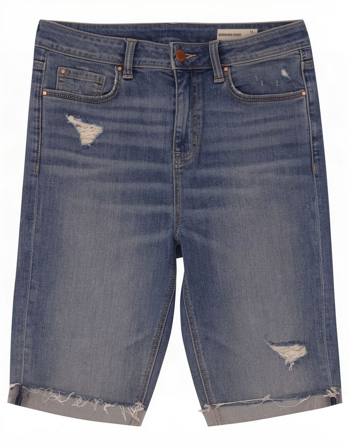 Marks & Spencer Womens Distressed Bermuda Shorts UK 12 Medium W30 Blue