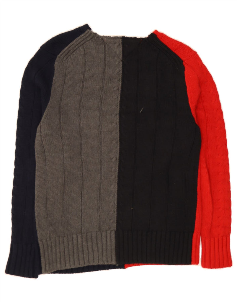 TOMMY HILFIGER Mens Boat Neck Jumper Sweater Medium Navy Blue Colourblock Vintage Tommy Hilfiger and Second-Hand Tommy Hilfiger from Messina Hembry 
