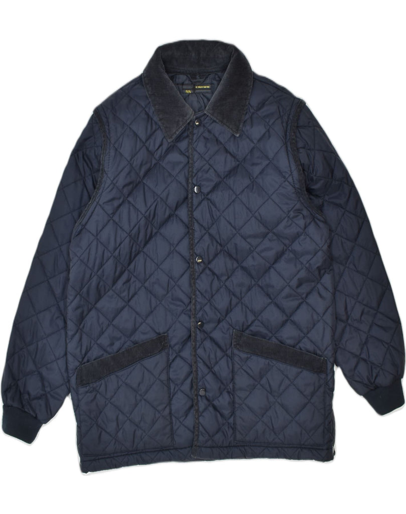 CROWN Mens Quilted Jacket UK 40 Large Navy Blue Nylon | Vintage Crown | Thrift | Second-Hand Crown | Used Clothing | Messina Hembry 