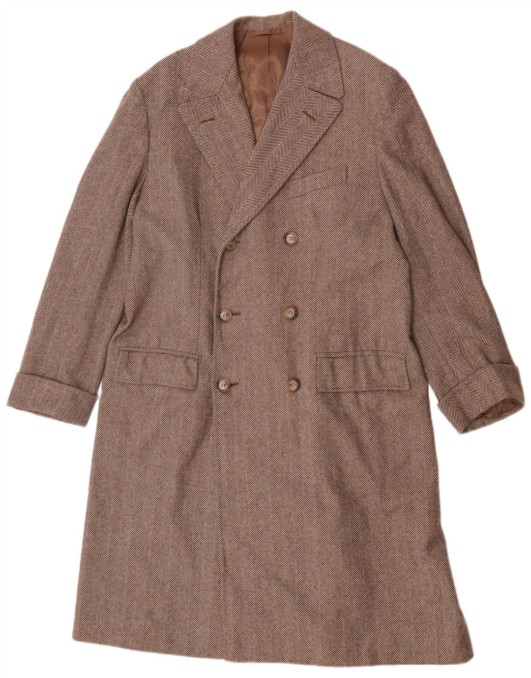 Vintage Womens Double Breasted Coat UK 40 Large Brown Herringbone