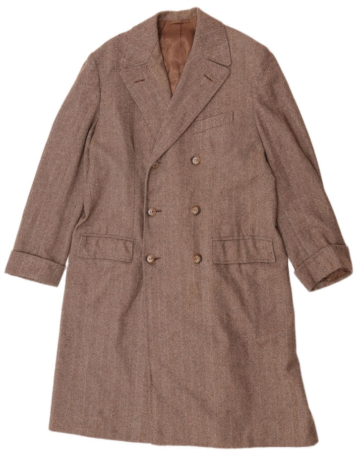 Vintage Womens Double Breasted Coat UK 40 Large Brown Herringbone