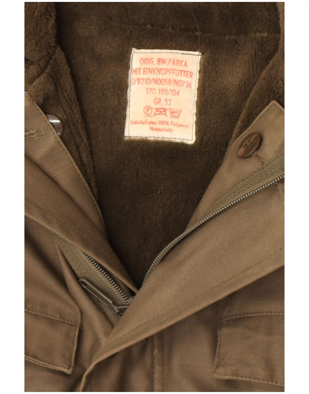 Vintage Mens Hooded Parka Jacket IT 52 XL Khaki Polyacrylic