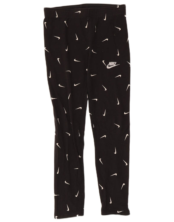 NIKE Girls Tight Fit Graphic Leggings 13-14 Years XL Black Cotton