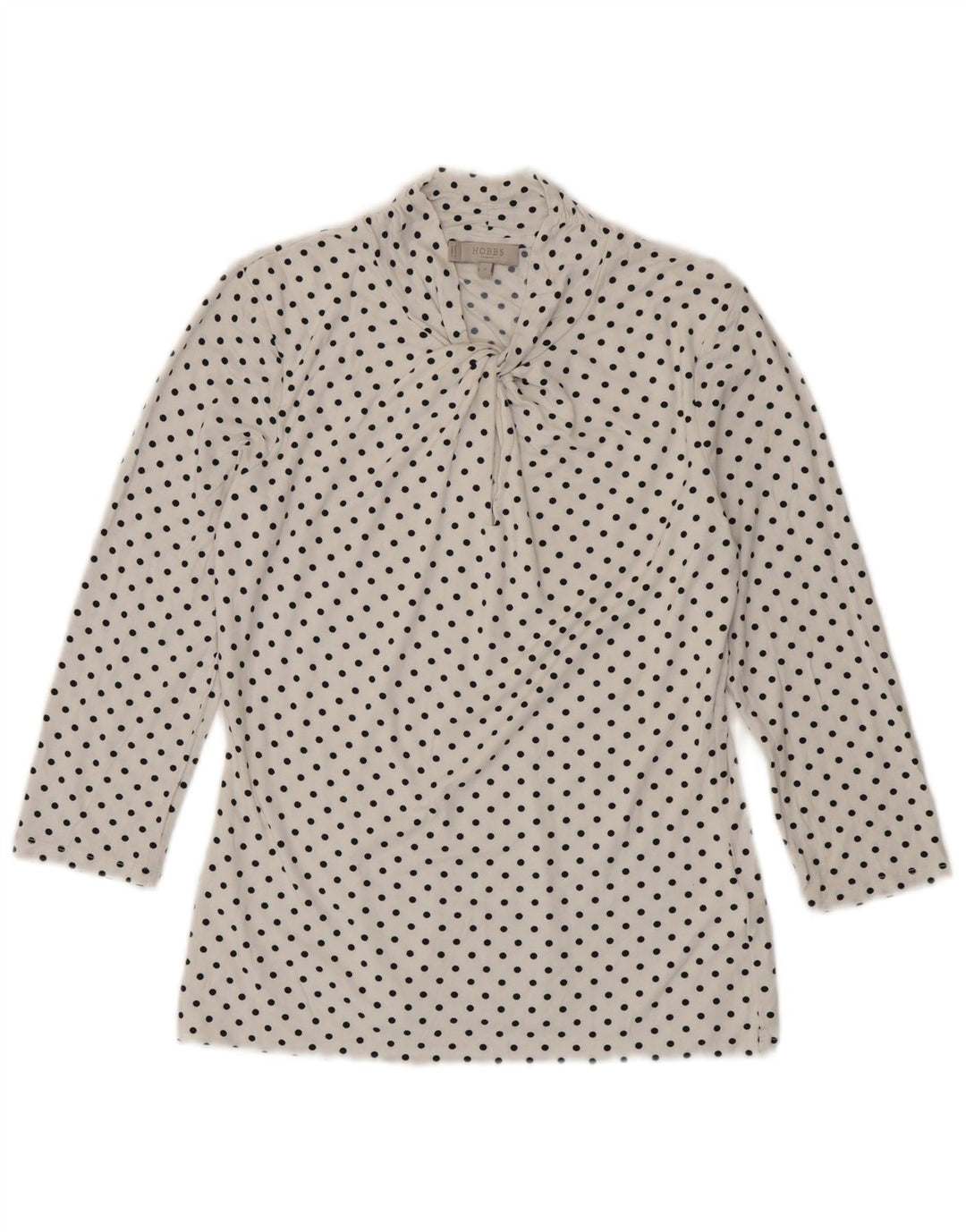 HOBBS Womens Front Tie 3/4 Sleeve Blouse Top UK 10 Small White Polka Dot