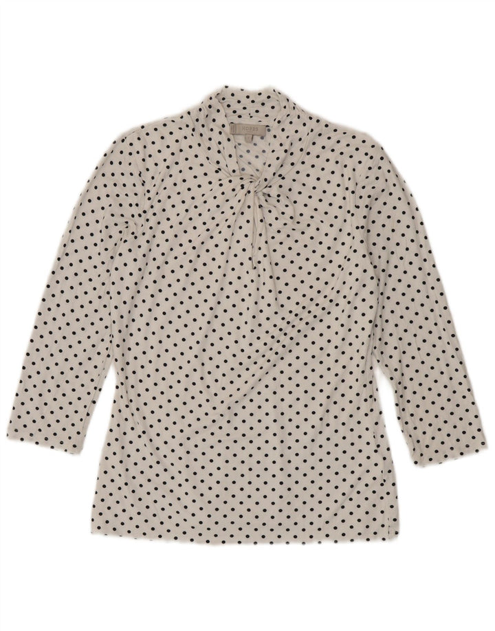 HOBBS Womens Front Tie 3/4 Sleeve Blouse Top UK 10 Small White Polka Dot