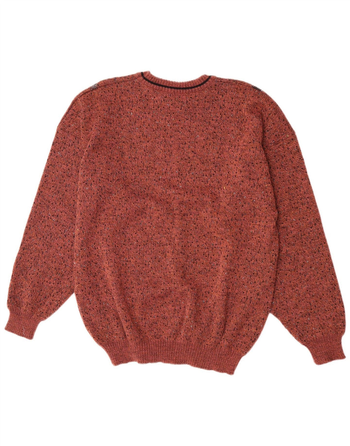 Vintage Mens Crew Neck Jumper Sweater IT 50 Medium Brown Geometric Wool