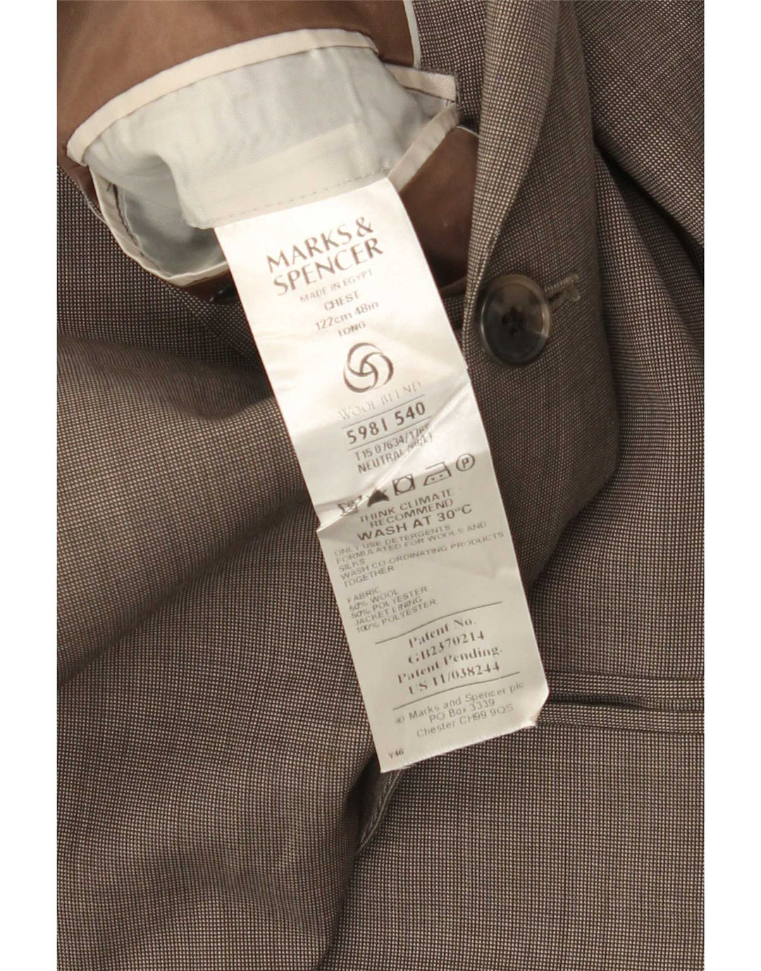 Marks & Spencer Mens 3 Button Blazer Jacket UK 48 2XL Beige Wool