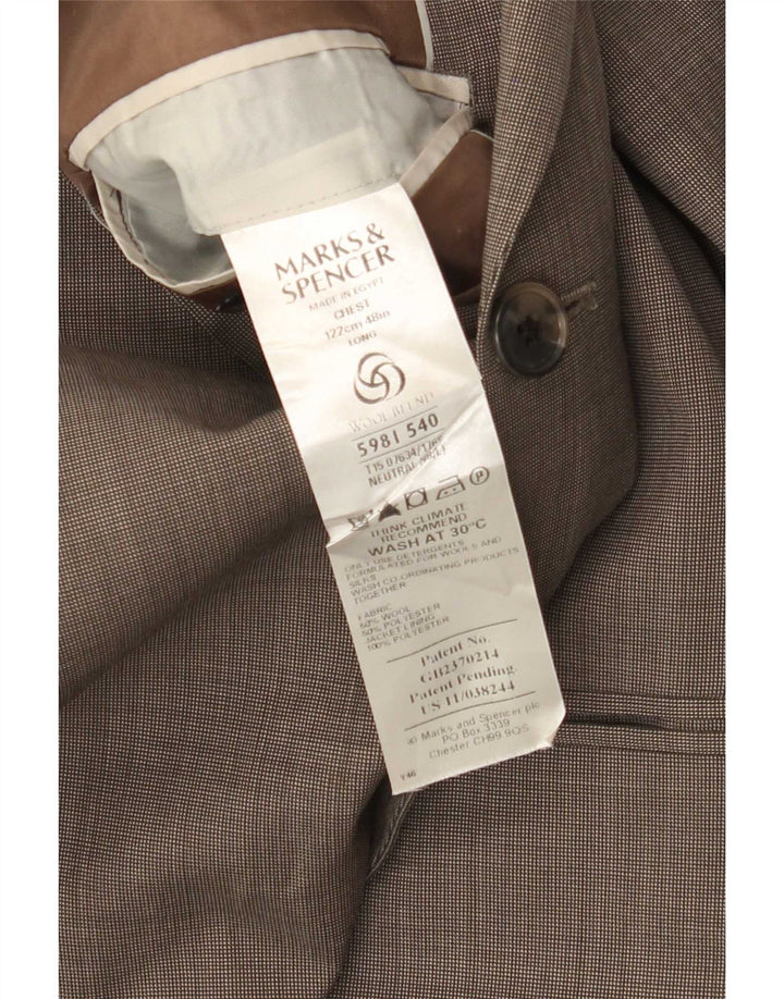 Marks & Spencer Mens 3 Button Blazer Jacket UK 48 2XL Beige Wool