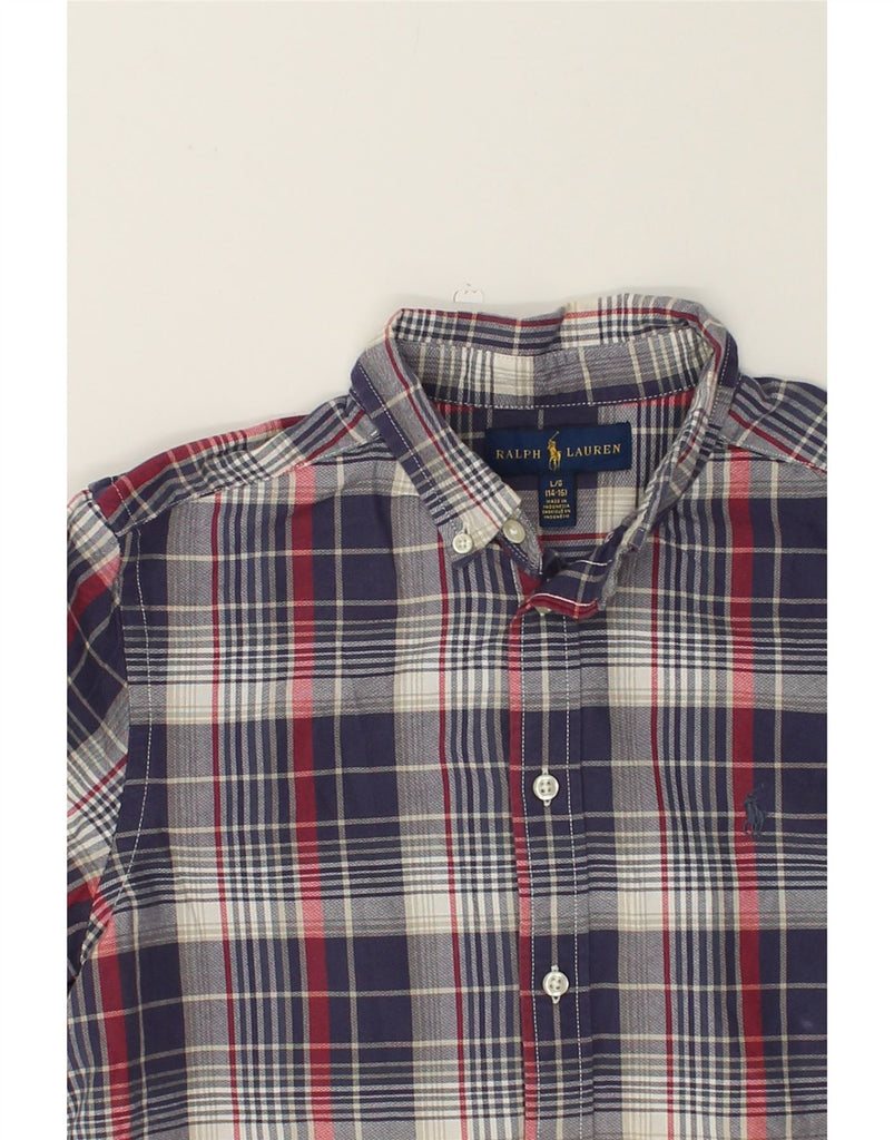 RALPH LAUREN Boys Shirt 14-15 Years Large Navy Blue Check Cotton | Vintage Ralph Lauren | Thrift | Second-Hand Ralph Lauren | Used Clothing | Messina Hembry 