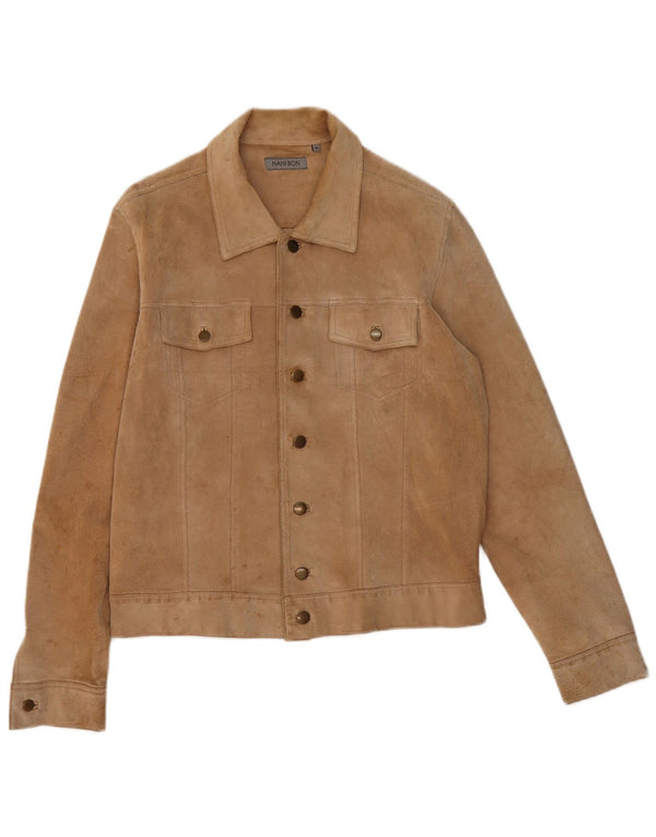 NANI BON Mens Bomber Suede Jacket UK 38 Medium Beige Leather
