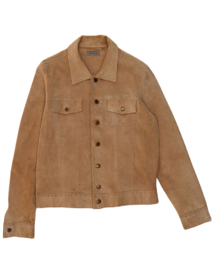 NANI BON Mens Bomber Suede Jacket UK 38 Medium Beige Leather