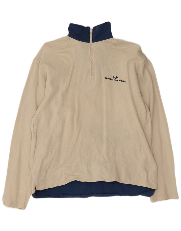 Sergio Tacchini Mens Zip Neck Top Long Sleeve Medium Beige Cotton