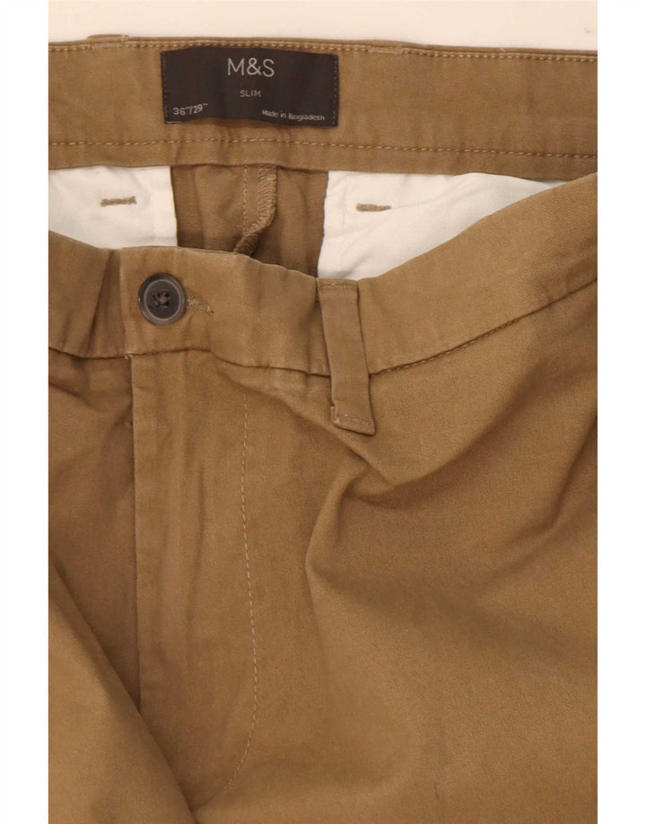 Marks & Spencer Mens Slim Chino Trousers W36 L29 Brown