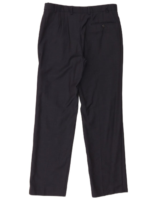 Marks & Spencer Mens Straight Suit Trousers W32 L31 Navy Blue Wool