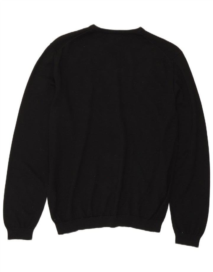 HUGO BOSS Mens Slim Fit V-Neck Jumper Sweater Large Black Wool