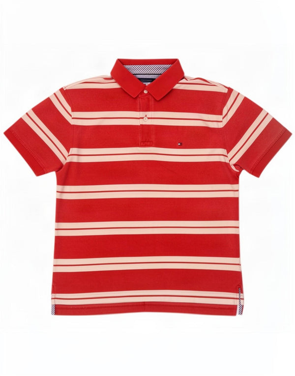 Tommy Hilfiger Mens Polo Shirt Large Red Striped Cotton