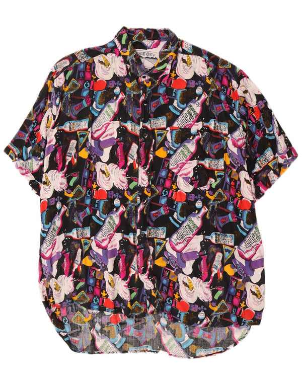 Vintage Mens Abstract Pattern Short Sleeve Shirt XL Multicoloured Viscose