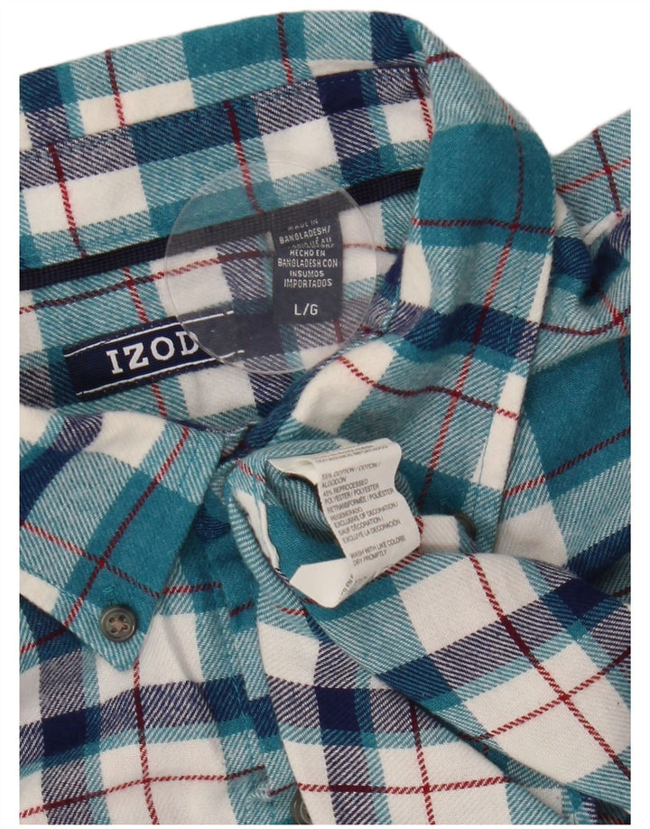 IZOD Mens Flannel Shirt Large Blue Check Cotton