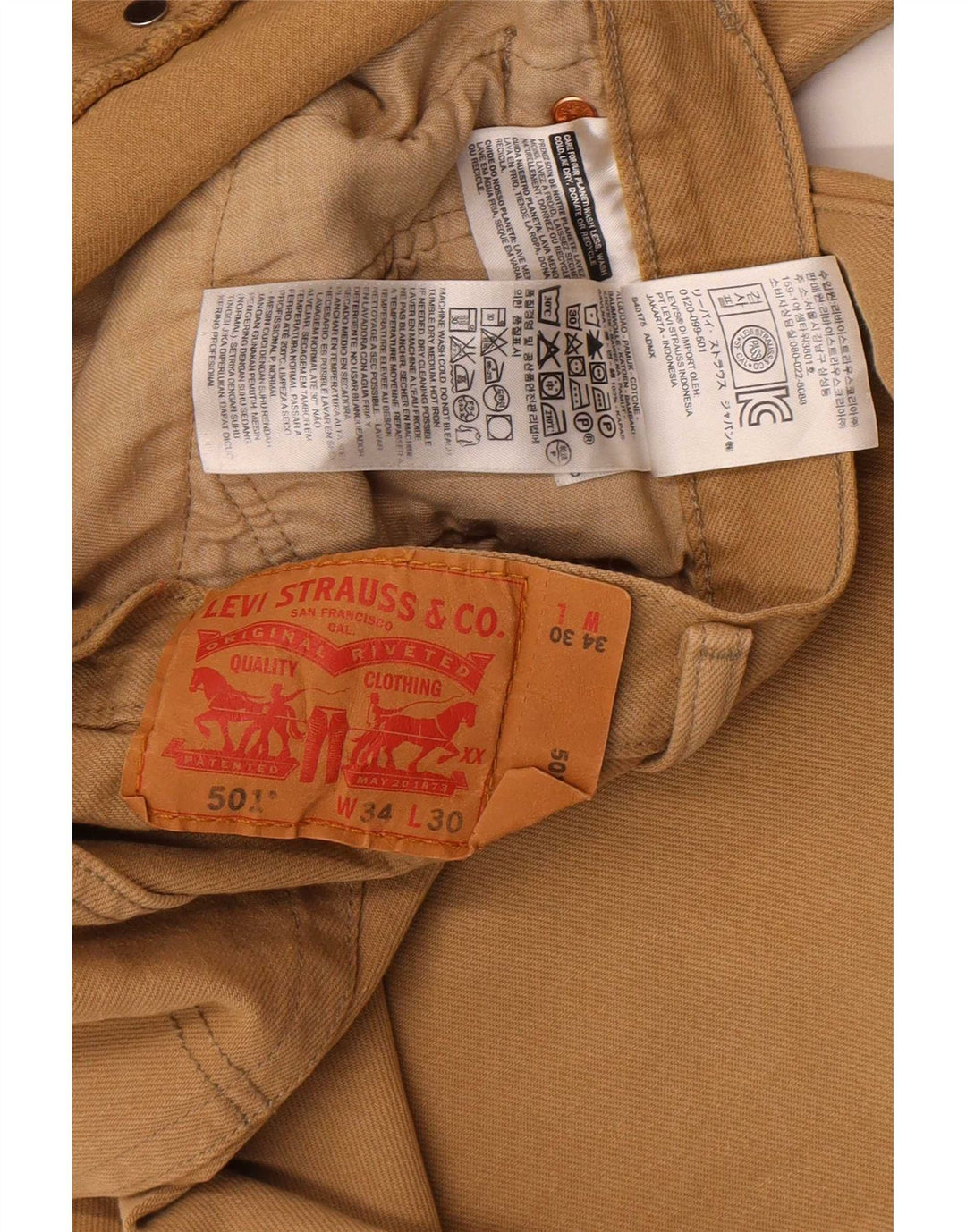 Levi's Mens 501 Stretch Straight Jeans W34 L30 Brown Cotton