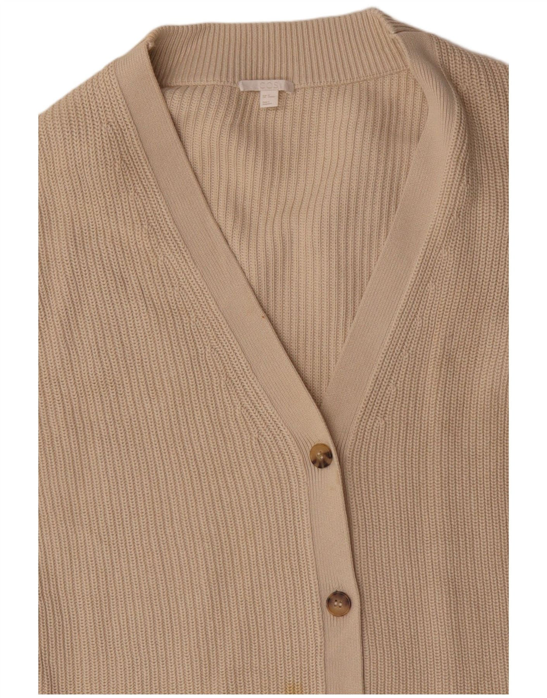 COS Womens Longline Oversized Cardigan Sweater UK 14 Medium Beige Cotton