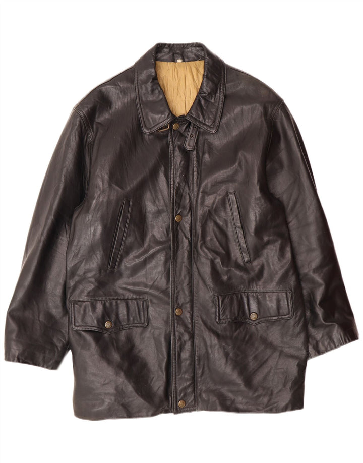 VINTAGE Mens Leather Jacket IT 54 2XL Black Leather