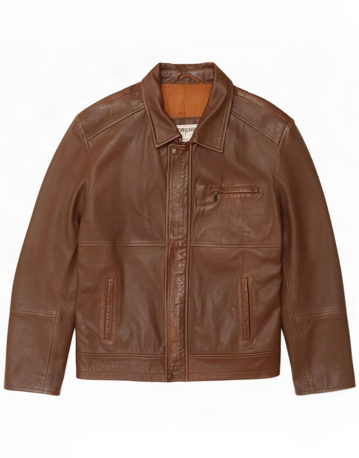 Michel Mens Leather Jacket IT 56 3XL Brown