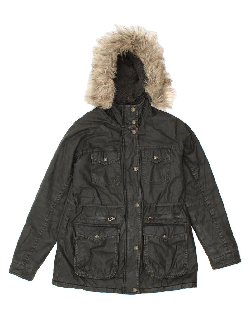 FAT FACE Womens Hooded Waxed Cotton Jacket UK 10 Small  Black Cotton Vintage Fat Face and Second-Hand Fat Face from Messina Hembry 