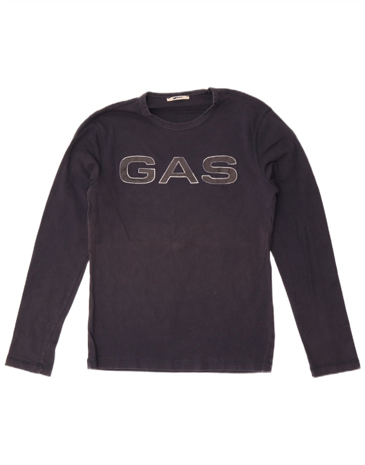 Gas Womens Graphic Top Long Sleeve UK 12 Medium Navy Blue Cotton