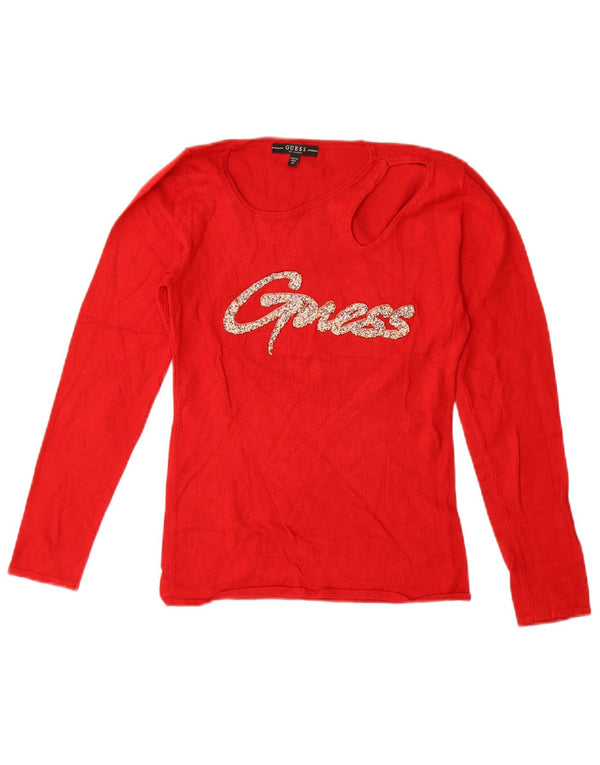 Guess Womens Graphic Top Long Sleeve UK 6 XS Red