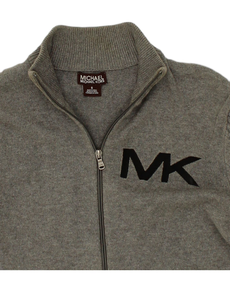 MICHAEL KORS Mens Graphic Cardigan Sweater Small Grey Cotton | Vintage Michael Kors | Thrift | Second-Hand Michael Kors | Used Clothing | Messina Hembry 