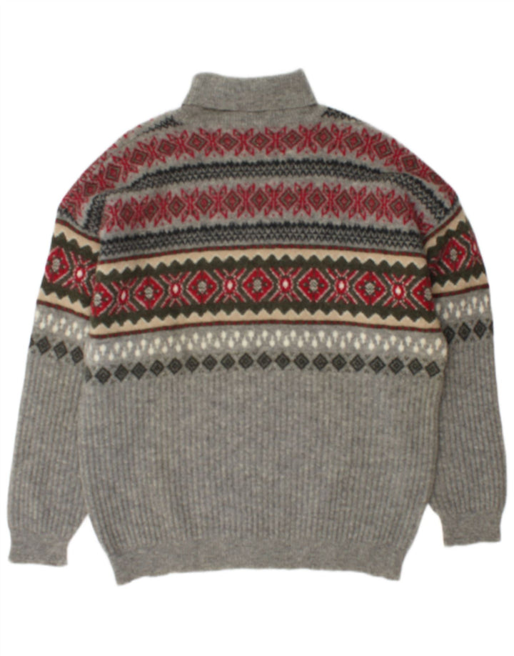 Stefanel Mens Roll Neck Jumper Sweater XL Grey Fair Isle