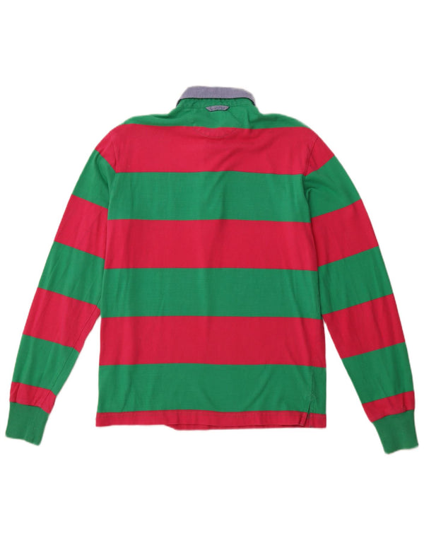 Gant Mens Long Sleeve Rugby Polo Shirt Medium Green Striped Cotton