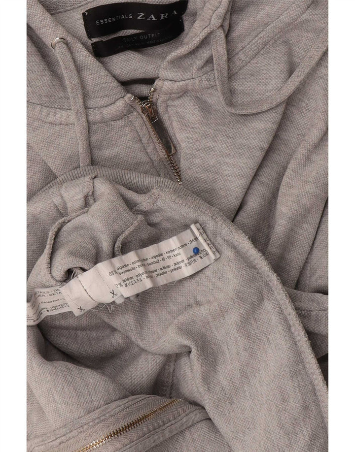 Zara Womens Zip Hoodie Sweater UK 12 Medium Grey Cotton