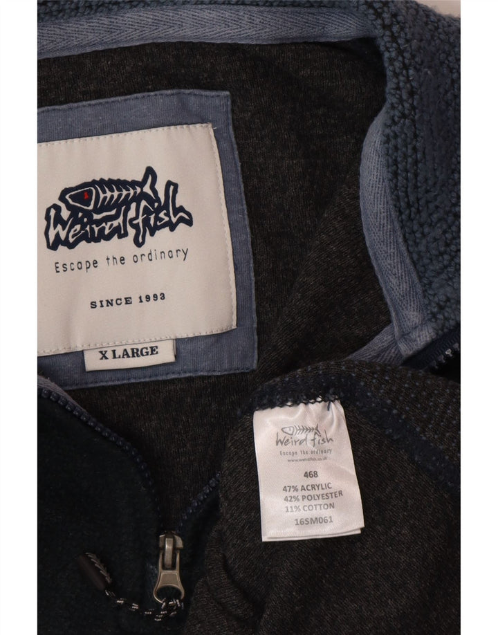 WEIRD FISH Mens Zip Neck Sweatshirt Jumper XL Navy Blue Colourblock