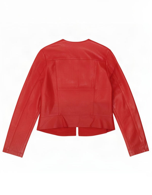 Zara Womens Crop Faux Leather Jacket UK 12 Medium Red Polyester