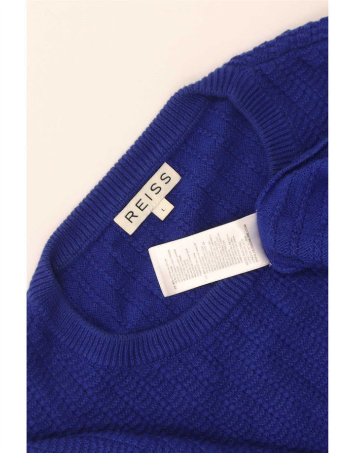 Reiss Mens Crew Neck Jumper Sweater Large Blue Cotton
