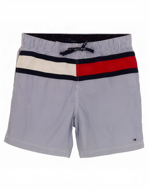Tommy Hilfiger Mens Graphic Swimming Shorts Medium Blue Pinstripe Cotton